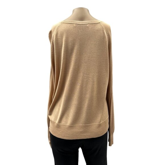 Zara Lightweight Split Hem Knit Long Sleeve Pullover Sweater Tan Womens M - Picture 2 of 10